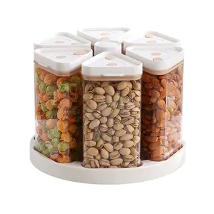 6-Piece Rotating Tray Triangle Vacuum Grain Sealed Canister Set, with Manual Vacuum Pump, 26.3x19.5cm, AS & Silicone, 360° Rotatable, Airtight Fresh System, Space-Saving, One-Hand Operation for Kitche