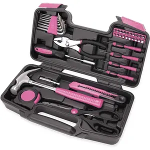 39-Piece All Purpose Household Pink Tool Kit for Girls, Ladies and Women - includes All Essential Tools for Home, Garage, Office and College Dormitory Use