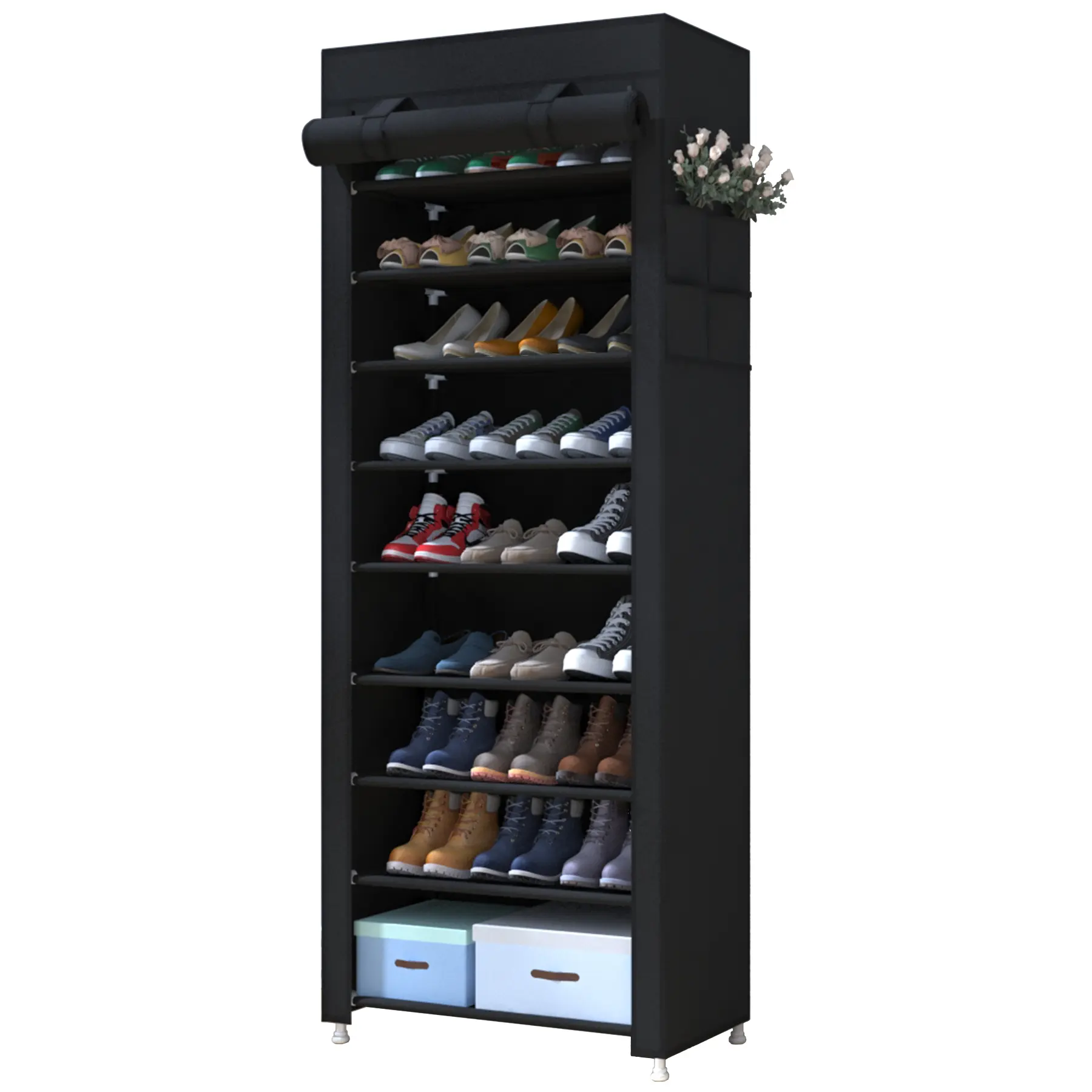 UDEAR 10 Tier Shoe Rack 9 Grids with Dustproof Cover,Adjustable Standing Shelf, High Storage Rack#Summerwins UDEAR 10 Tier Shoe Rack 9 Grids with Dustproof Cover,Adjustable Standing Shelf, High Storage Rack#Summerwins