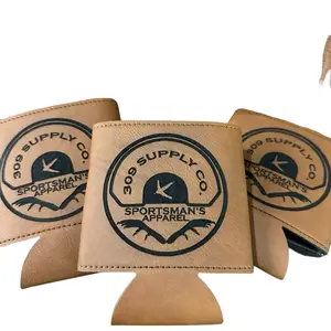 309 Supply Rawhide Leatherette Can Koozie with engraved logo Drinkware Cup Beverage Mug Tumbler Bottles