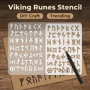 Viking Rune Stencil Template 8.3x11.7 Inches, Reusable Ancient Letter Stencil, Viking Theme Craft Template for Wall Furniture Painting DIY Decor