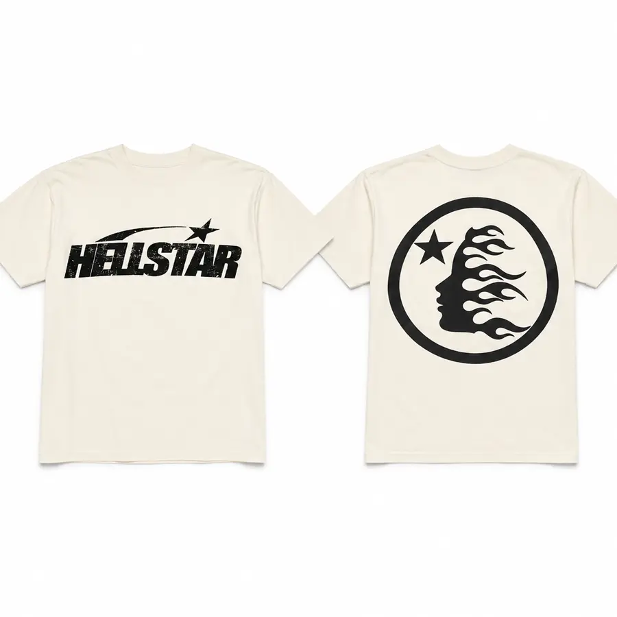 Hellstar Flame Face Graphic Shirt, Distressed Shooting Star Logo Tee, Front Back Y2K Streetwear, Urban Fashion Gift