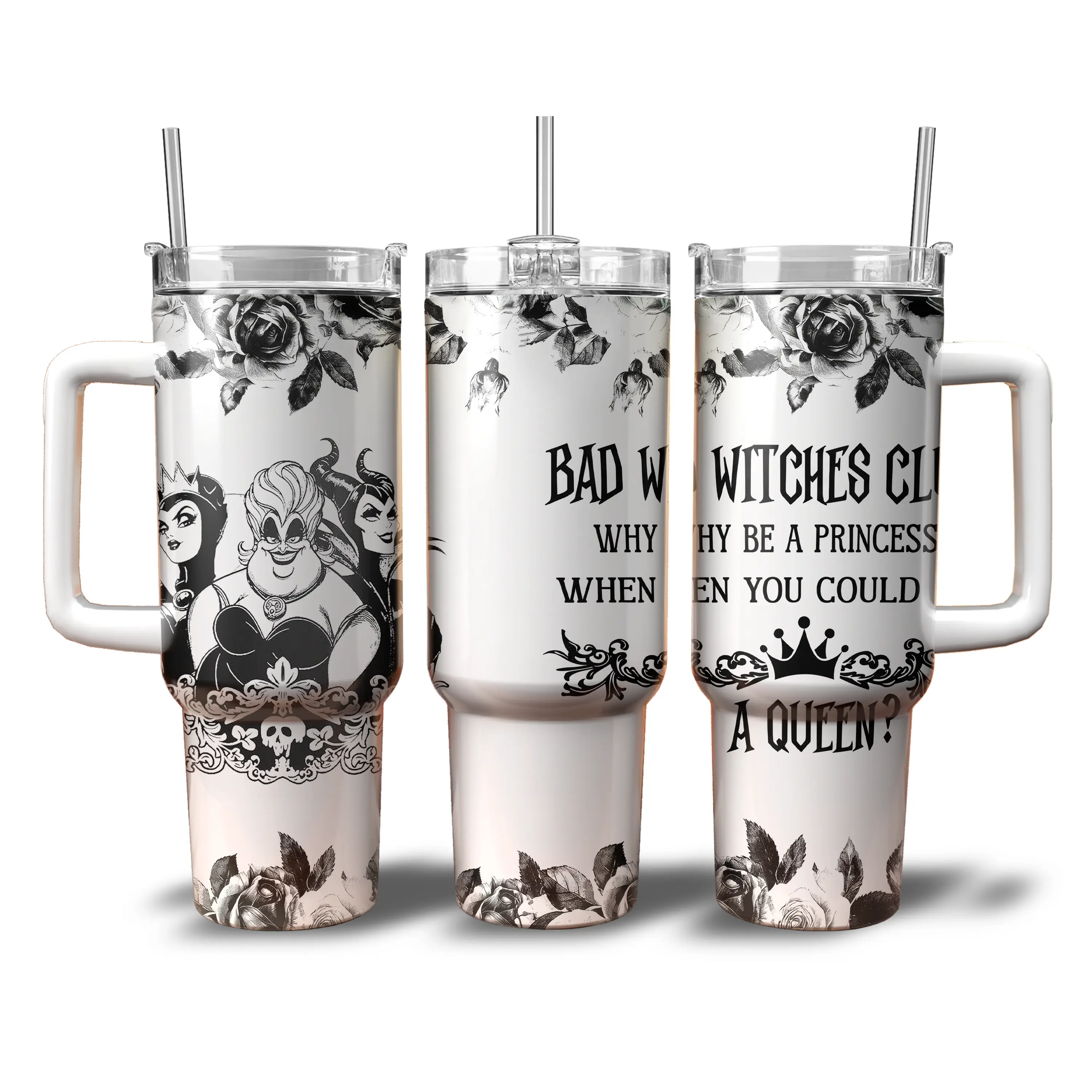 Bad Witches Club Villain Tumbler 20oz/40oz with Handle - Dark Disney Halloween Travel Mug - Spooky Season Gothic Insulated Cup