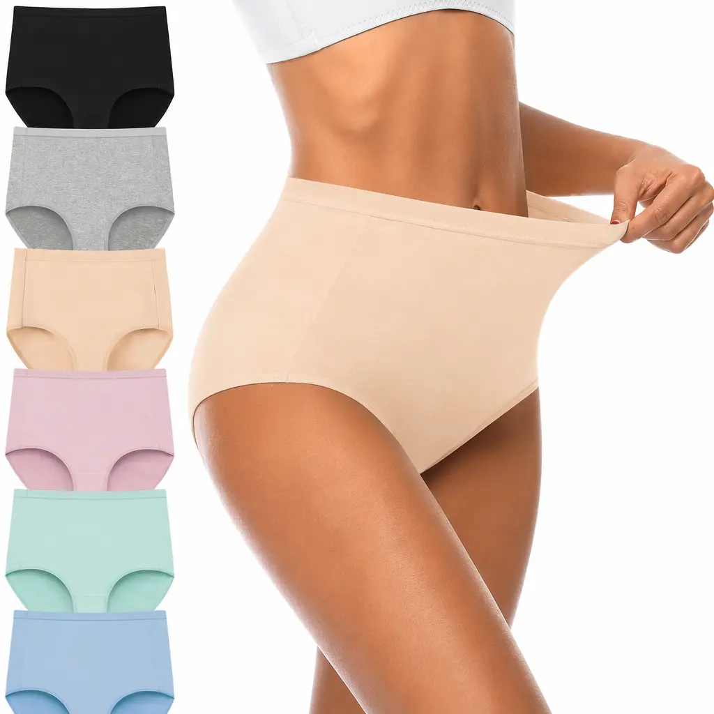 Women's High-Waist Seamless Pure Cotton Spandex Basic Panties - Loose, Comfortable, Breathable, Soft, Flat-Leg Fit for Postpartum & Daily Wear, Multi-Pack Casual Underwear Set