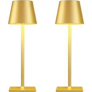 2 Pack Gold Rechargeable Table Lamps,Cordless Lamp with 6000mAh Battery Operated,Wireless Lamp for Restaurant Home Dinner Dining Kitchen Outdoor Patio,Waterproof & Portable