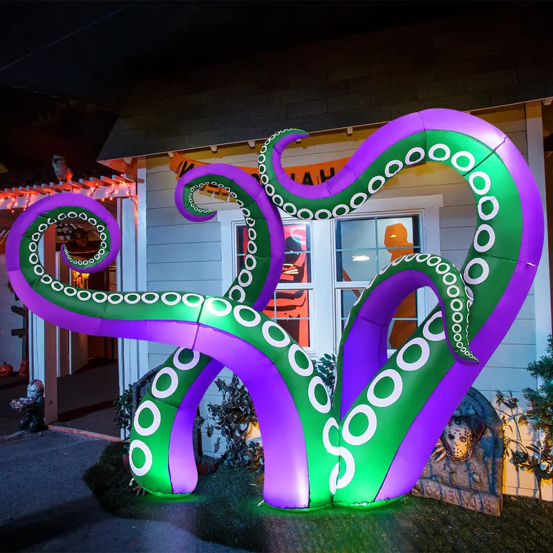 GOOSH 7.2 FT Weather-Resistant Polyester Halloween Inflatable Octopus Tentacles with Built-in LED Lights, Party Lights, Corded Power, 7 Stakes, 4 Rope Tethers, Outdoor Courtyard Decor for Halloween Decorating Clearance