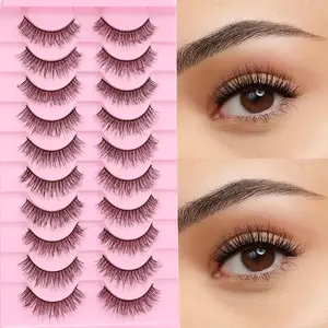10 pairs of naturally thick false eyelashes, suitable for daily use, messy natural short cross false eyelashes, length 10mm, Volume Cluster Lashes