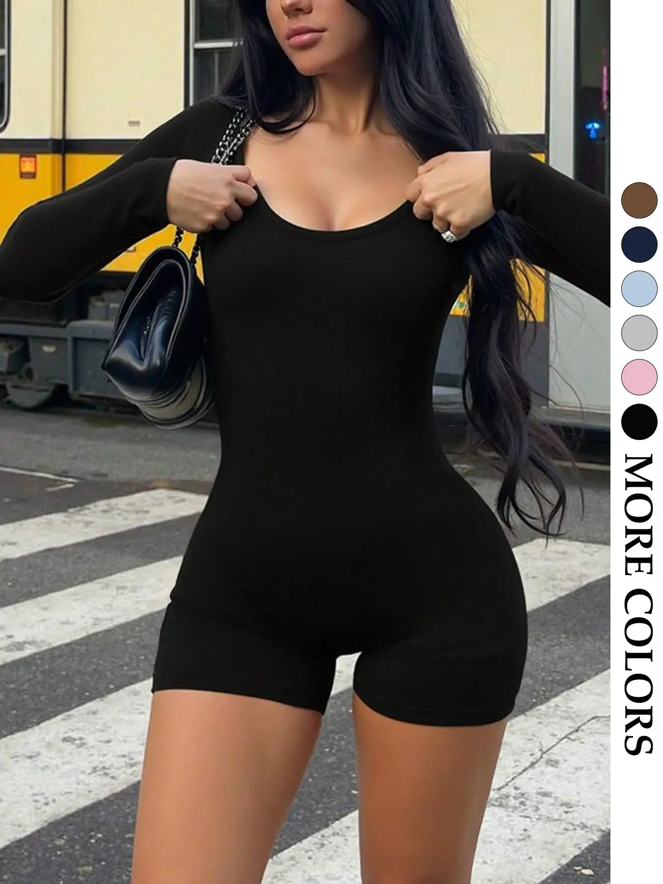 Women's New Style Romper, Casual Everyday Slim Fit, Sexy Versatile Outdoor Sports, Graduation Back-To-School, Spring Fall Knit Long Sleeve Short Pants, Shorts Jumpsuit, Fit Jumpsuits