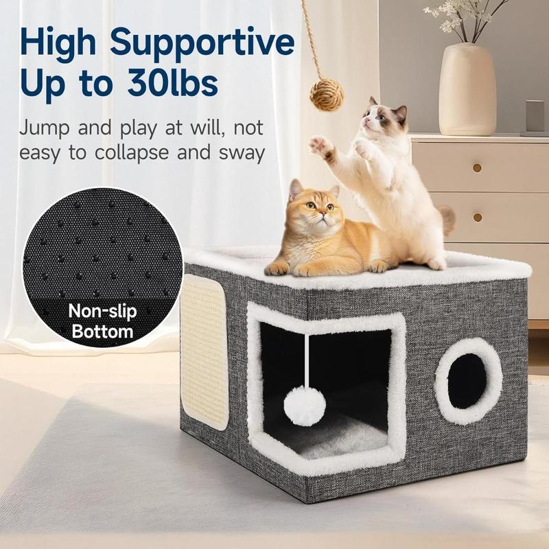 Extra Large Cat Condo Foldable Two Story Sisal Scratching House with Removable Washable Mat Soft Nest for Kittens Adult Cats Multi Functional Pet Furniture