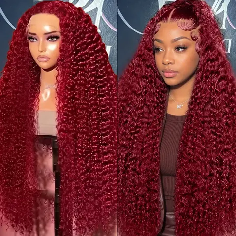 Burgundy Wig Human Hair 99j Burgundy 13x6 Deep Wave Lace Front Wigs Human Hair Pre Plucked HD Transparent Lace Frontal Wigs for Black Women Red Colored Wig