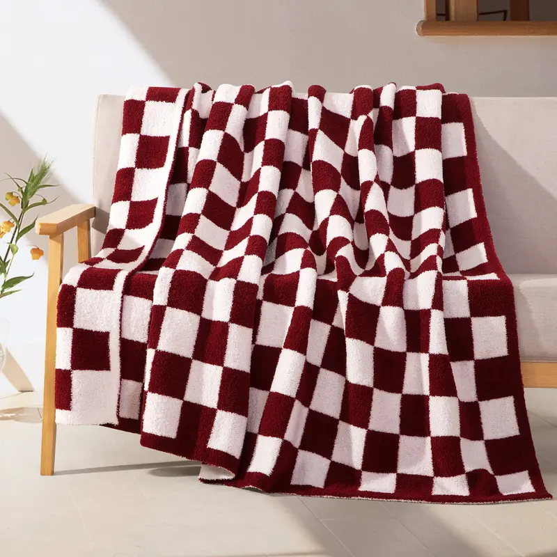 Elegant Comfort Ultra-Soft Checkered Knitted Throw Blanket, 50" x 70" – Lightweight, Breathable, All-Season Feather-Knit Design, Perfect Holiday Gift