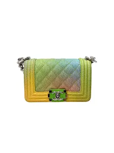 Pre-owned CHANEL leather Crossbody Bags LeBoy Rainbow Pastel Ombre Quilted Mini Flap Bag(22***30) IRIS241