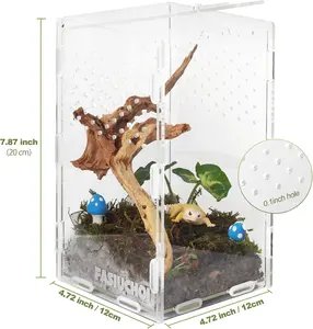 Small Acrylic Terrarium 4.7x4.7x7.8 inch, Transparent Reptile Enclosure Habitat with Ventilation, Mini Tank for Small Hermit Crab, Juvenile Gecko, Baby Lizard, Praying Mantis, Critters, Bugs & Insects
