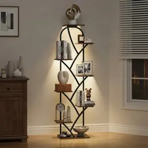 Multi-Functional Corner Display Shelf with LED Ambient Lighting - 8 Tier Tall Storage & Bookshelf Rack, Modern Decorative Organizer for Living Room, Hallway & Home Décor, Space-Saving Vertical Display Unit