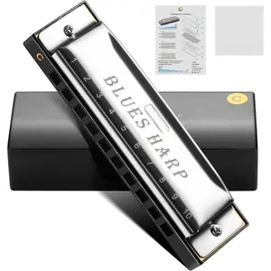 Blues Harmonica for Beginners, 10 Hole C Key Diatonic Blues Harp with Stainless Steel Cover & Phosphor Bronze Reeds, Professional Grade for Adults, Gifts ( C)