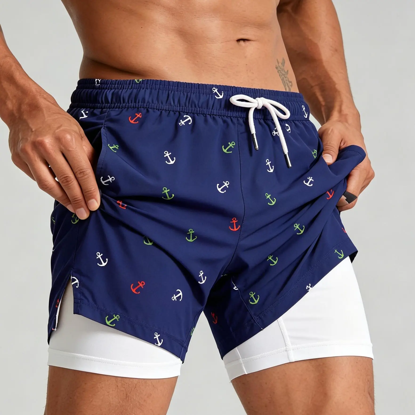 ABSECAI Men's 2-in-1 6" Swim Trunks with Compression Liner, Quick Dry, Zipper Pockets, Outdoor Workout Short，Graphic Design, Activewear, Casual Streetwear for Summer Beach Water Activitie，Outdoorfun,Summervibes，Shorts for Summer，Outdoor Picnic Supplies