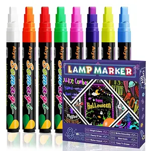Set of 8 Erasable Fluorescent Board Pens, Handwriting LED Sign Graffiti Pens, Water-Soluble Dust-Free Multi-Color Lightboard Markers, Liquid Chalk Markers, Writing Stationery, Art Pen Marker