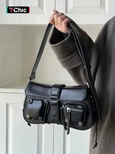 Women's Street Style Plain Grommet Eyelet Design Shoulder Bag, Casual Trendy Pu Leather Bag, Fashionable Shoulder Bag for Daily Use