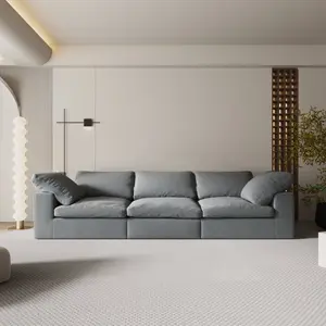 118.11" Cloud Sectional Couch, Modular Cloud Couch for Double Plush Cushion, No Assembly Required, Chenille Fabric Modular Sofa with Deep Seat for Living Room Bedroom, Gray
