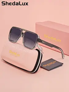 Shedalux Unisex Elegant Full Frame Sunglasses, Outdoor Hiking Square Frame Eyewear, Uv400 Protection, Casual Style Metal Frames, Trendy Square Sunglasses