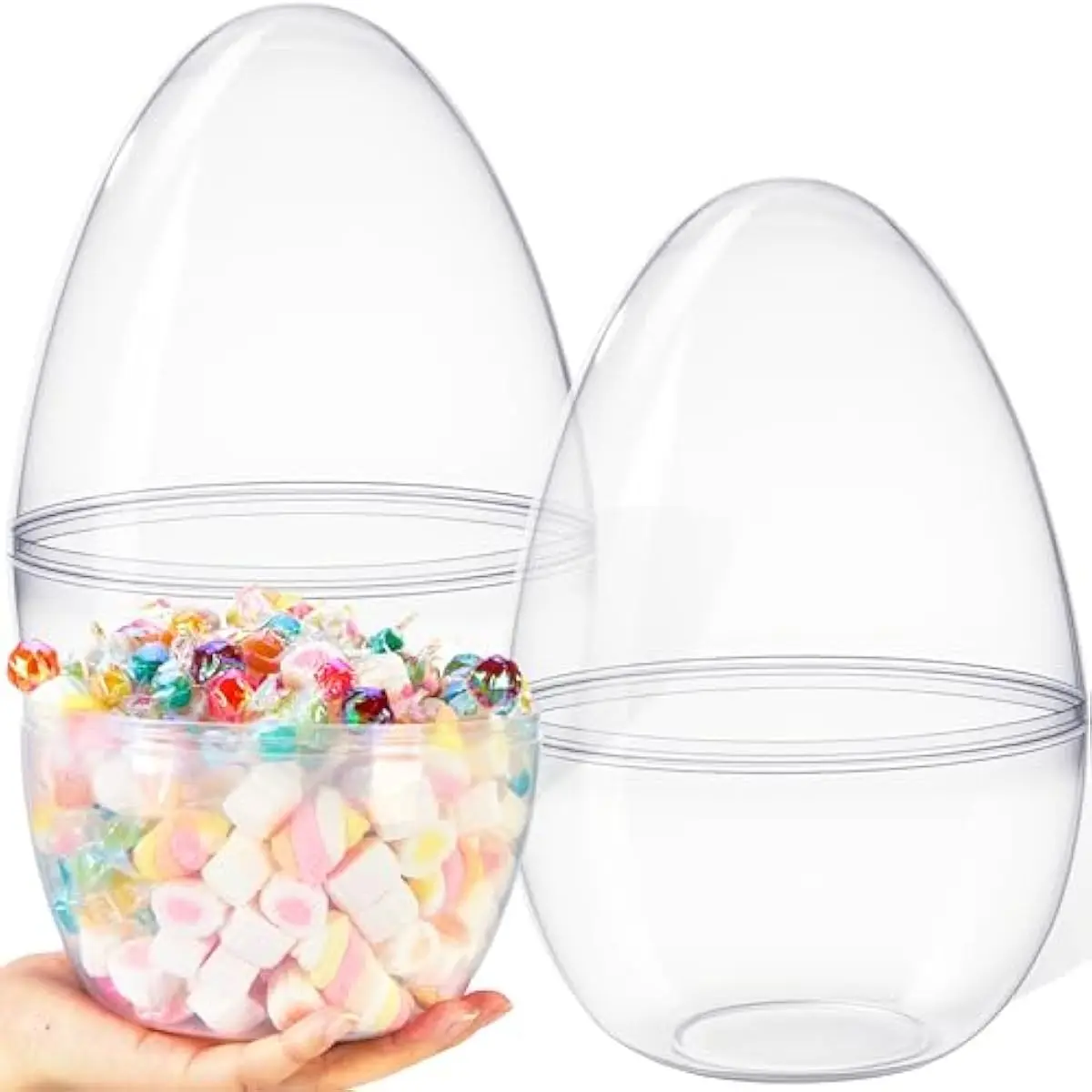 10" Transparent Jumbo Easter Eggs, 2 PCS Clear Fillable Plastic Giant Eggs Empty for Easter Egg Hunt, Candy Treats, Basket Stuffers, Party Supplies, Holiday Decoration