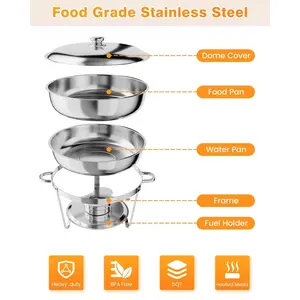 2 Pack 5QT Chafing Dish Buffet Set, Round Chafers for Catering with Lids, Stainless Steel Buffet Servers and Warmers Set, Food Warmer for Parties Weddings Catering and Dinners, Sturdy, Pans