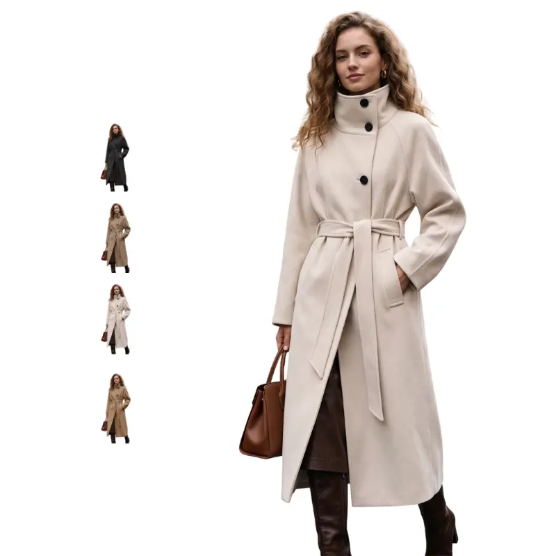 Mundoven Womens Winter Coat 2024 Fall Casual Notch Lapel Single Breasted Belted Midi Peacoat with Pockets