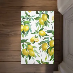 212 MAIN Lemon Print Yellow Indoor-Outdoor Door Mat - 21x34 in. Polyester Loop Floor Covering for Entryways/Kitchens