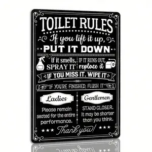 1pc Humorous Iron Metal Bathroom Sign – Funny English Toilet Rules Wall Art, Multipurpose Home & Bar Décor, Wall Hanging, Restroom Etiquette Reminder Decoration Gift