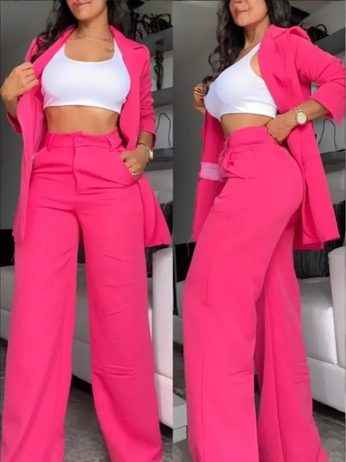 Women’s 2 Piece Business Casual Suit Set, Elegant Blazer Jacket & High Waist Wide Leg Pants Outfit for Work, Office, Meetings, Travel & Daily Chic Wear