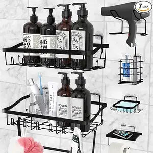 Shower Caddy 7 Pack Adhesive Shelf Organizers for Bathroom Kitchen Storage No Drilling Large Capacity Stainless Steel Home Organizer Rack Hanging