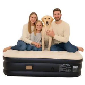 Queen Size Outdoor Air Mattress with Built-In Rechargeable Pump 600lbs Support 40cm Raised Large 3㎡ Surface for Camping Home Use Self Inflating Bed Multi Purpose Inflatable Portable Airbed