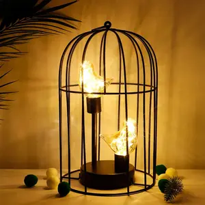 Karon Cordless Metal Birdcage Lamp with Fairy Lights Battery Operated Accent Light for Festival Decorative Party Lighting