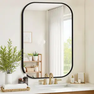 30x48 in Modern Rectangle Black Metal Frame Wall Mirror - HD Reflection, Shatterproof Safety Mirror for Bathroom Vanity Over Sink, Indoor Furniture Decor Accessory