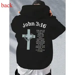Men's John 3:16 with cross print Graphic Hoodie -  Black Long Sleeve Pullover Regular Fit |     Soft &amp;     Breathable Fabric, Durable Print, Everyday Comfort, Machine Washable