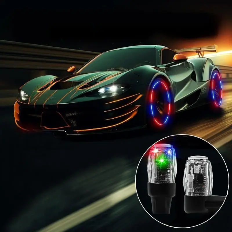 Rechargeable Car Tire Valve Cap LED Lights, Type-C Charging Colorful Air Nozzle Lamp, Car Wheel Lantern Spokes Hub Tyre Lamp Wheel Caps, Summer Decora