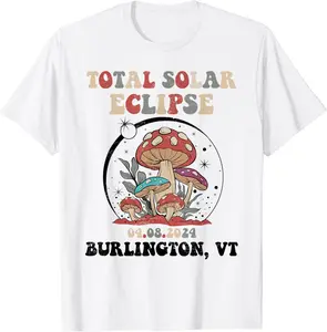 Burlington VT Total Solar Eclipse 2024 Mushroom Groovy Retro T-Shirt - Samuelmar Shop 71B0CXGTLY99