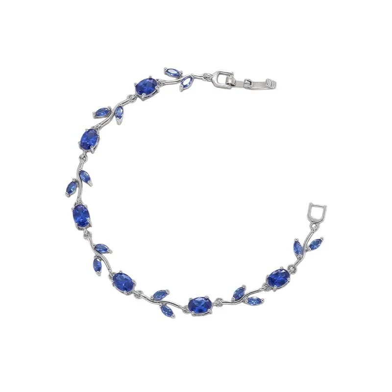 Blue Crystal Link Bracelet For Women, Silver Plated Sapphire Amethyst Blue Purple Stone Bracelet Elegant Marquise CZ Jewelry Minimalist Wedding Party For Her