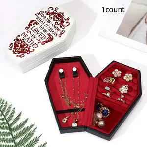 Gothic Heart-Shaped Jewelry Box, PU Leather Coffin Velvet Organizer for Rings Necklaces Earrings, Perfect Gift for Valentine's Day & Holidays
