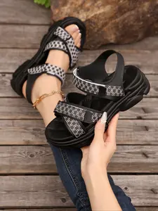 Summer Sporty Women's Sandals, Thick Sole Platform Shoes, Velcro Anti-Slip Beach Slippers, Galaxy Pattern, Fashion Style