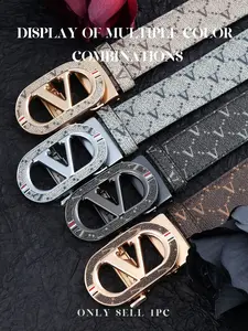 Men's Business Fashion Letter V Decorated Belt, Automatic Buckle Belt, Casual Waistband for Jeans Trousers, Elegant Belt Buckle, Modern Buckle Belts