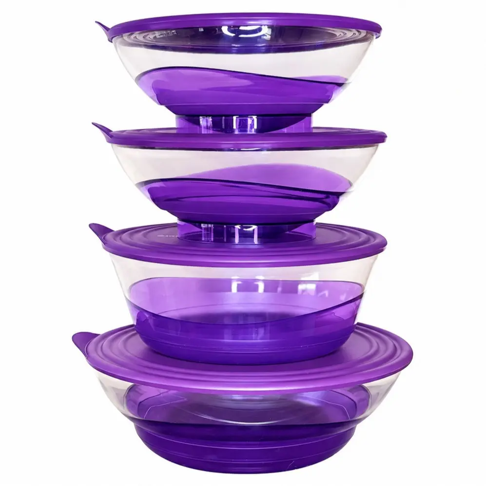 Tupperware Sheerly Elegant 4-Piece Serving Bowl Set with Seals – Purple