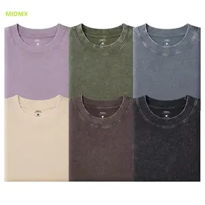 MIDMX Vintage Washed Oversized T-Shirt 100% Premium Cotton Solid Color Unisex Streetwear Baggy Crewneck Summer Top for Men & Women Soft Cotton Shortsleeve Casual Tee
