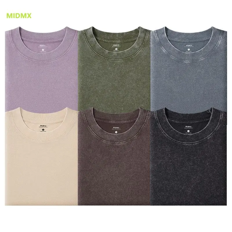 MIDMX Men's Vintage Washed Crew Neck T-Shirt - 100% Premium Cotton Plain Short-Sleeve Minimalist Streetwear Summer Top, Oversized Baggy Extra Baggy Unisex Tops for Men & Women, Oversized Baggy Men's Short-Sleeve T-Shirts