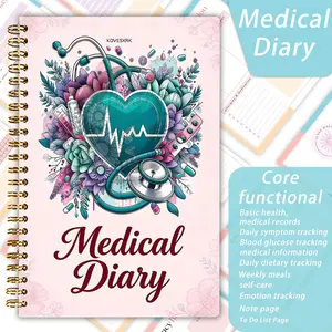 Chronic Disease Management Journal - A5 Health Log Book with Symptom Medication, Mood Sleep Trackers Floral Spiral Notebook for Family Health Thoughtful Gift for Seniors Loved Ones