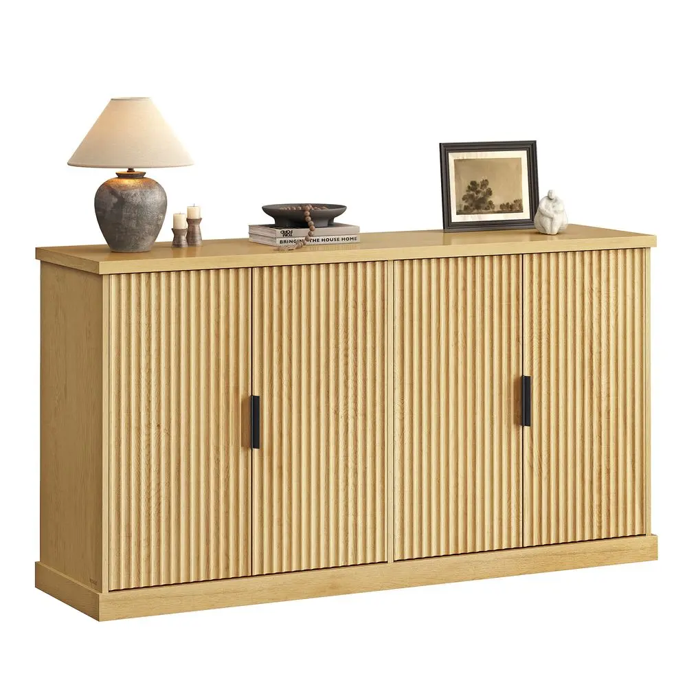 VASAGLE MAXE Collection Single Unit Rectangular Buffet Cabinet - Aesthetic Storage Sideboard, Console Cabinet, Kitchen Pantry with Adjustable Shelves, Fluted Doors, Particleboard Construction, Transitional Design
