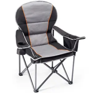 Sweetcrispy Oversized Camping Folding Chair, Heavy Duty Support 450 LBS Steel Frame Collapsible Padded Arm Chair with Cup Holder Quad Lumbar Back, Portable for Outdoor