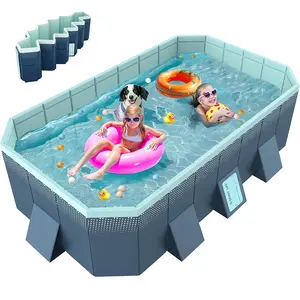 Foldable Non-Inflatable Kids' and Adults' Outdoor Swimming Pool Hard Plastic Shell Kid Pool for Backyard Dog Pools Large Capacity, StableTriangular Support, Space - Saving Storage for adults/children/pets/beach/patio/outdoor use