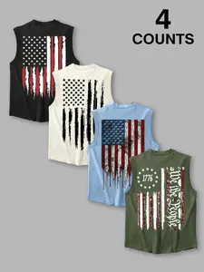 Men's 4-Count Sleeveless Tank Tops - American Flag & Text Graphic Apparel, Clothes (1776/We the People Themes), Patriotic Casual Style, Comfortable Relaxed Fit, Daily Urban, Patriotic Events & Casual Outing Wear, Tanks for Patriotic Enthusiasts
