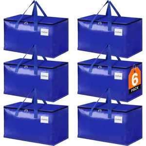 Large Moving Bags, 6 Pack Blue Heavy Duty Totes For Storagewith Visible Labels , Wrap Around Handles, Storage Bags for Space Saving, Change of seasons Alternative to Moving Boxes Back to school season mothersdaygift
